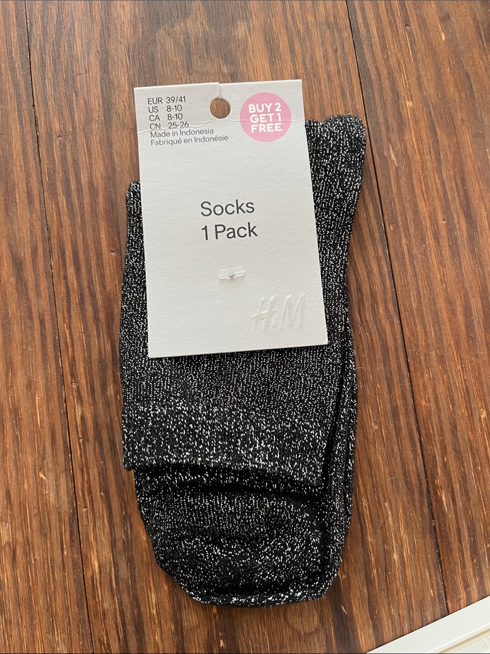 H&M Men's Black Socks with Silver Sparkle - 1 Pack